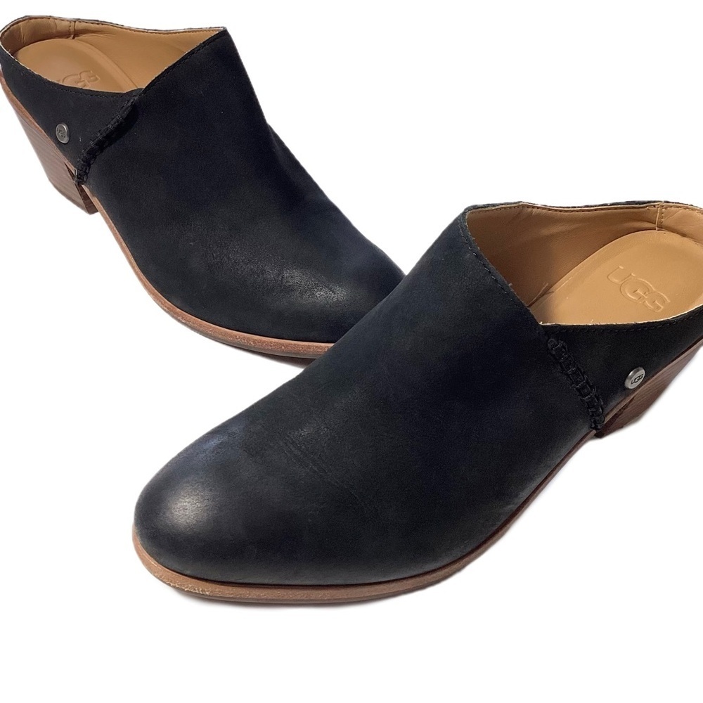 UGG Lovisa Leather Mule Black Clogs Size 7/38 Block Heel
